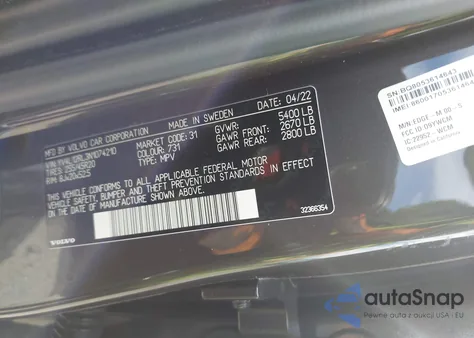 2022 Volvo Xc60 B5 Inscription from USA, damaged, VIN YV4L12RL3N1074210